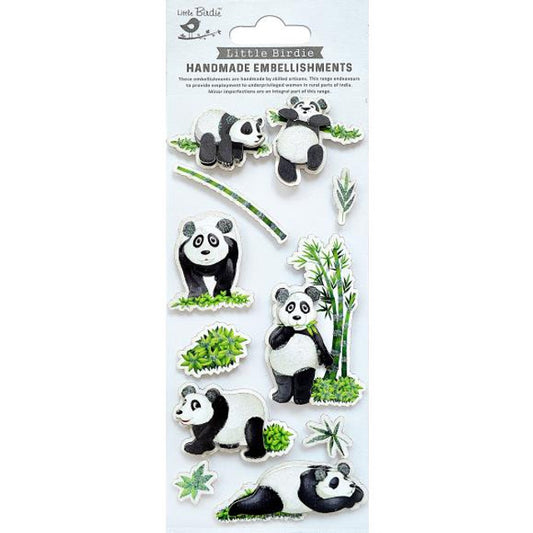 Little Birdie - Handmade Embellishments - Panda World 11pc