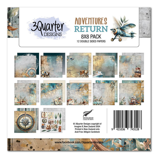 3 Quarter Designs - Adventures Return  Paper Pack 8"x 8"