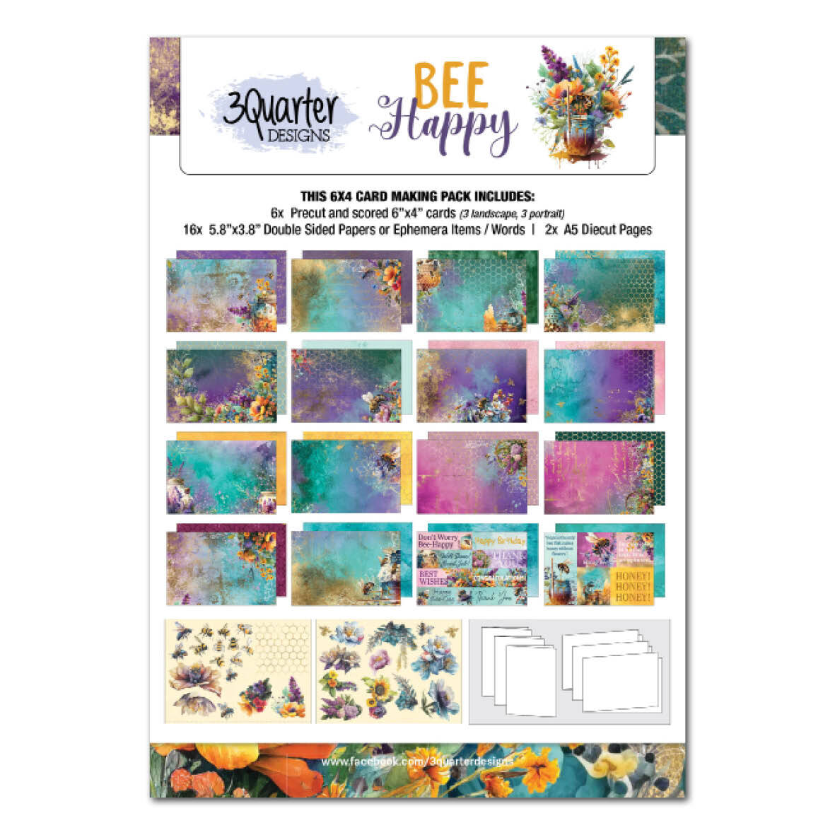 3 Quarter Designs -Bee Happy 6x4 Card Pack