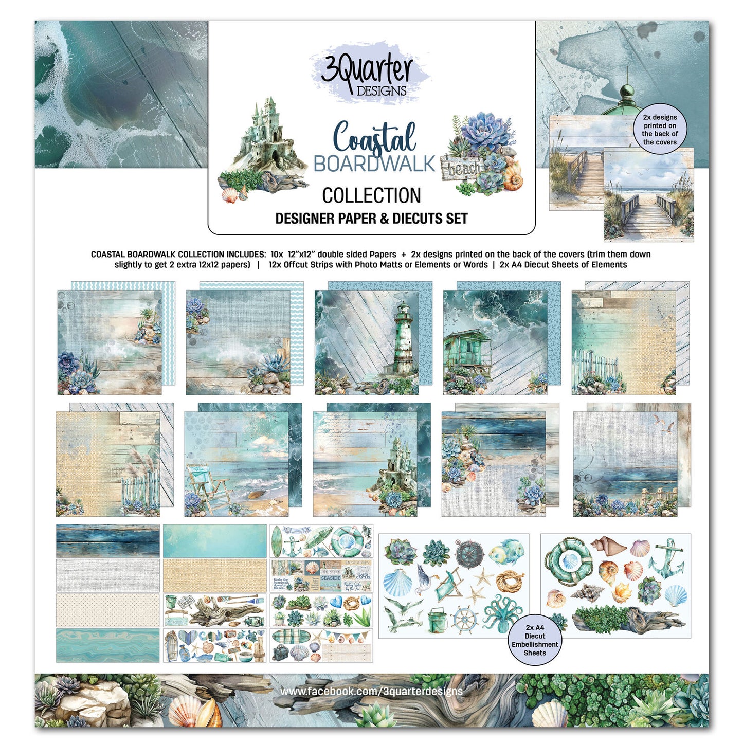 3 Quarter Designs - Coastal Boardwalk Collection Designer Paper & Diecuts Set