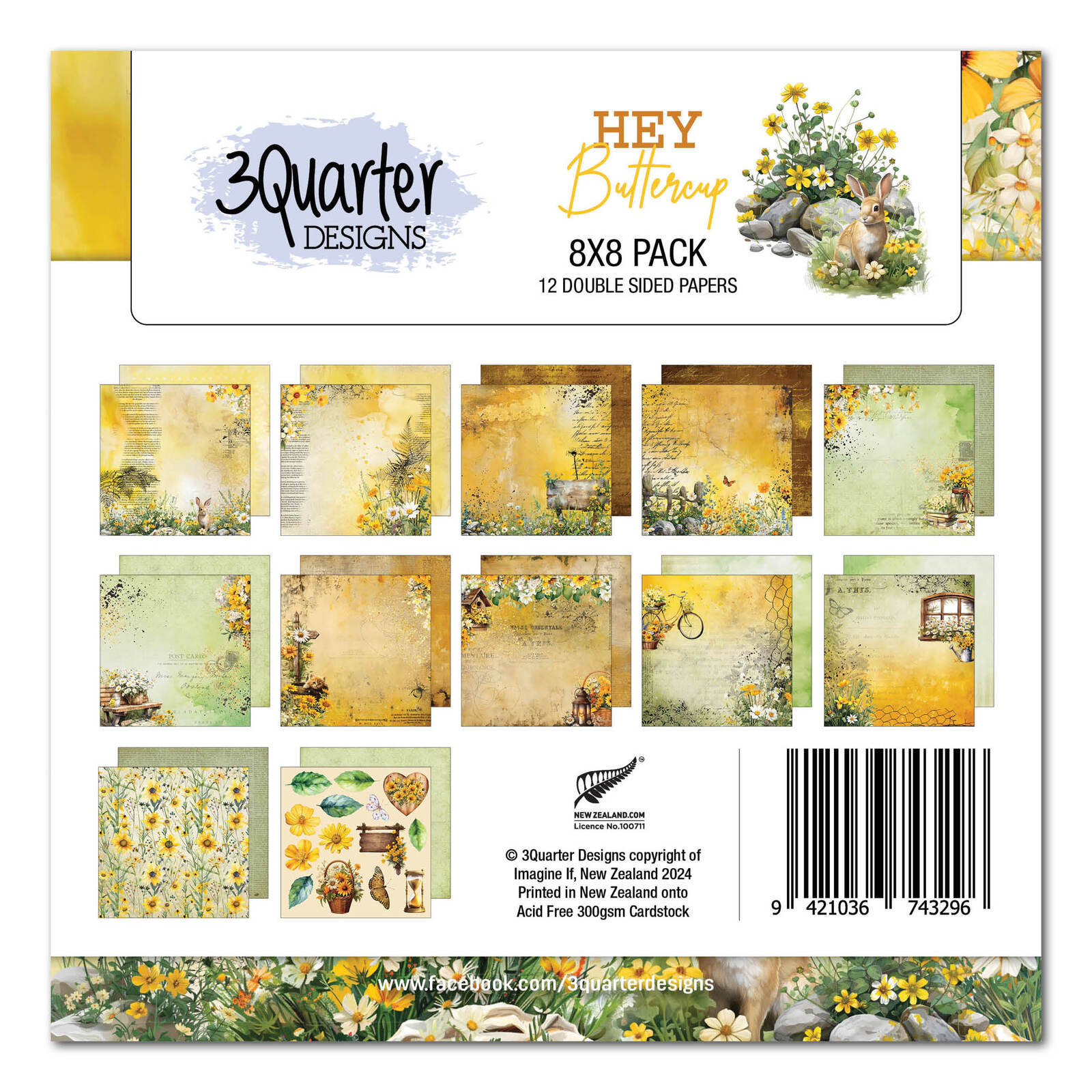 3 Quarter Designs - Hey Buttercup  Paper Pack 8"x 8"