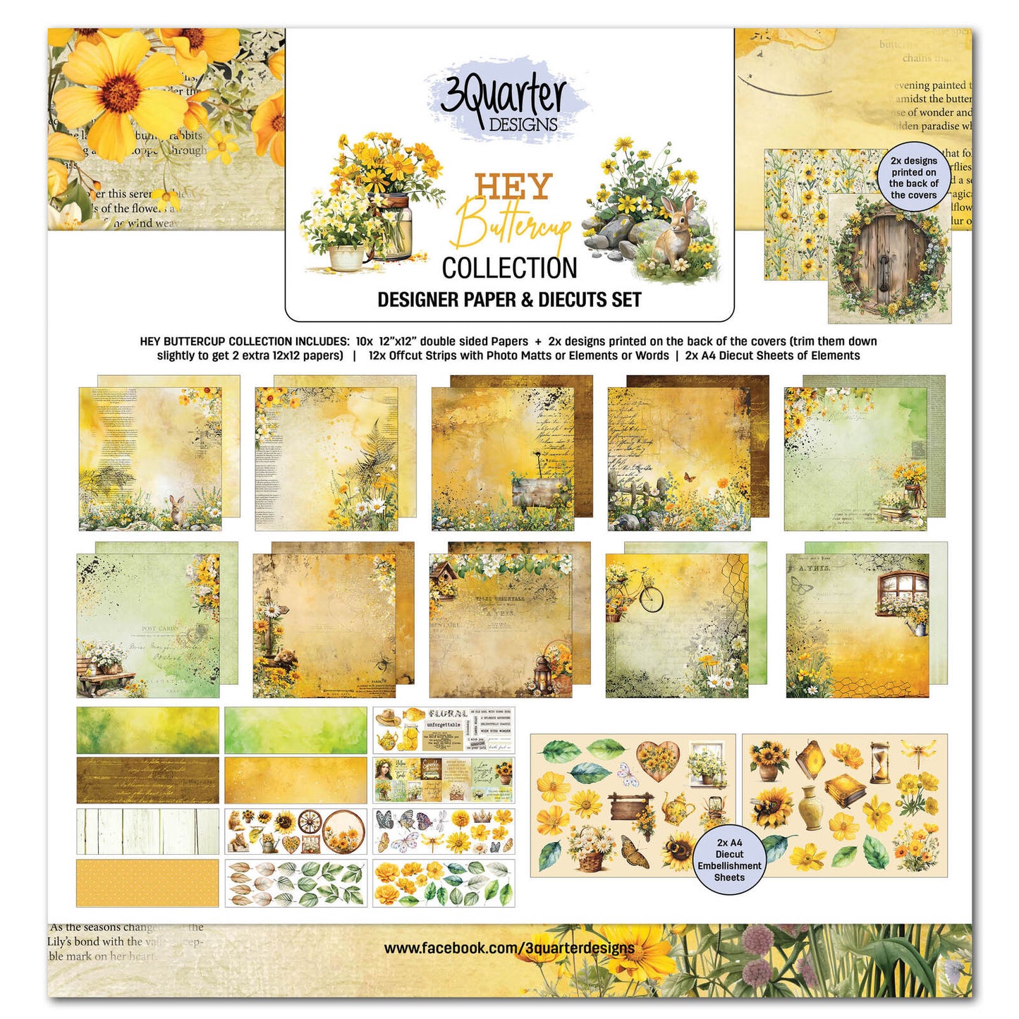 3 Quarter Designs - Hey Buttercup Collection Designer Paper & Diecuts Set