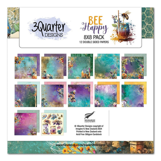 3 Quarter Designs -Bee Happy Pack Papers 8"x 8"