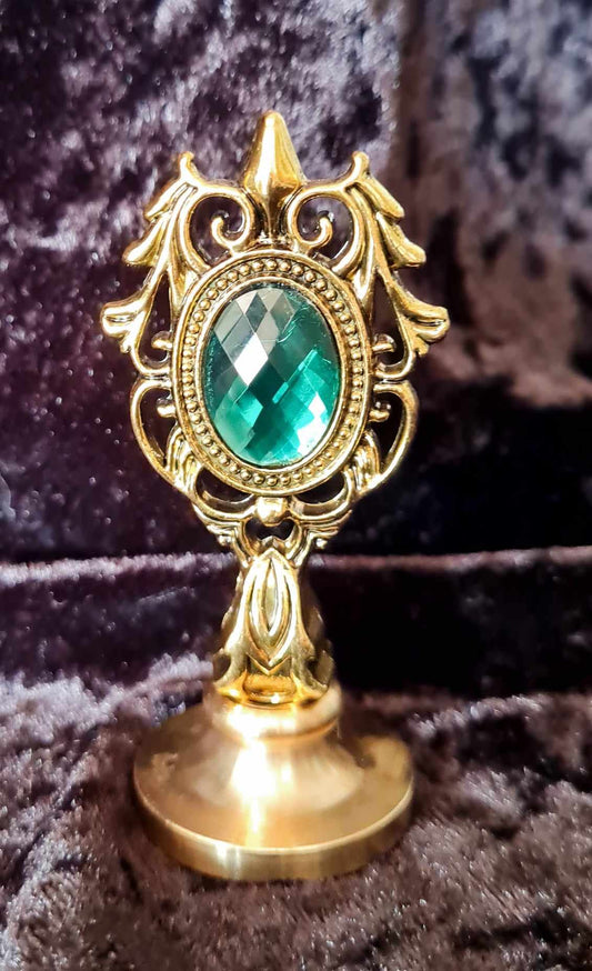 Wax Seal Ornate Metal Handle - Emerald