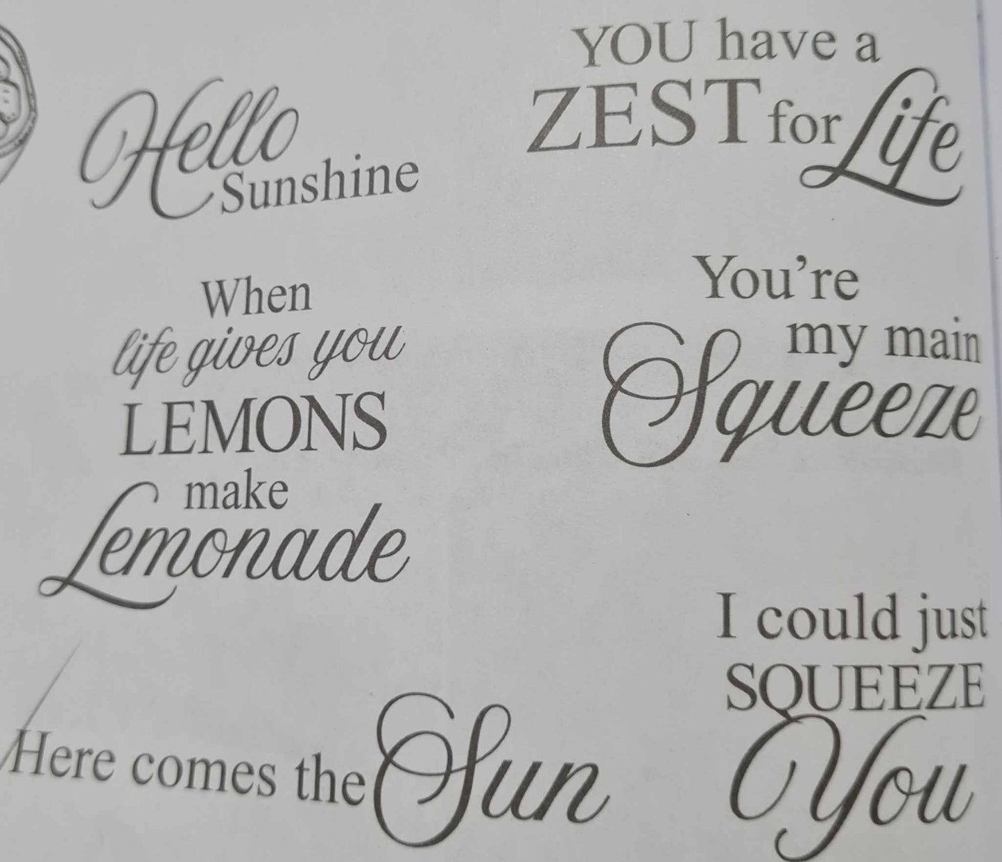 Kaszazz Rubber Stamp - Word Montage - Lemons (uncut set of 7)