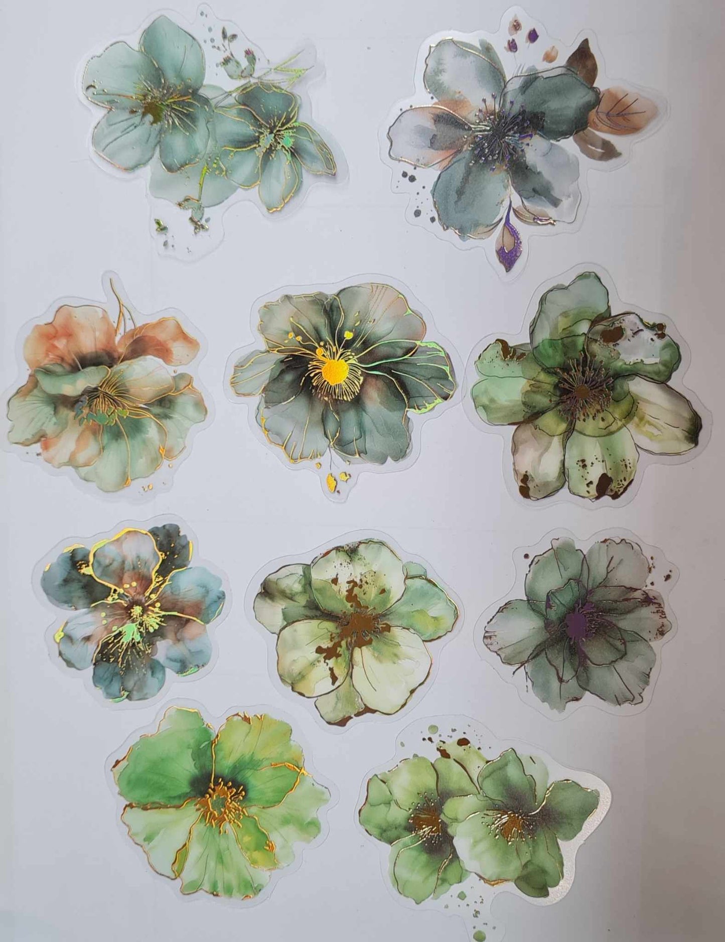 Floral Blooms - Clear Stickers - Green