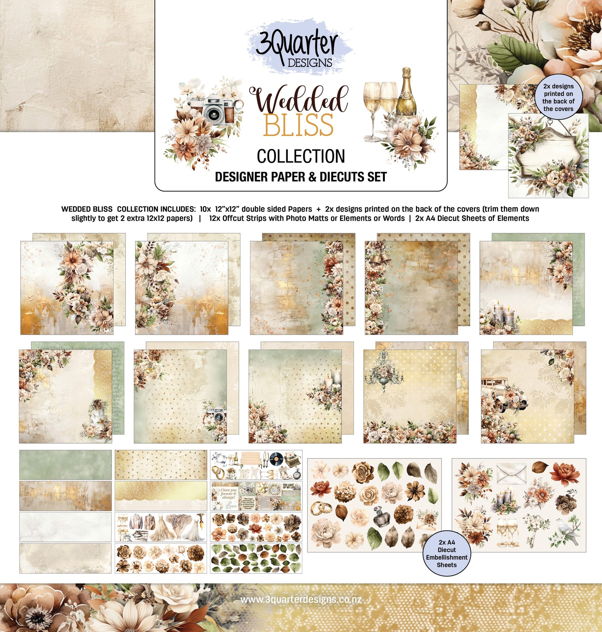 3 Quarter Designs - Wedded Bliss Collection Designer Paper & Diecuts Set