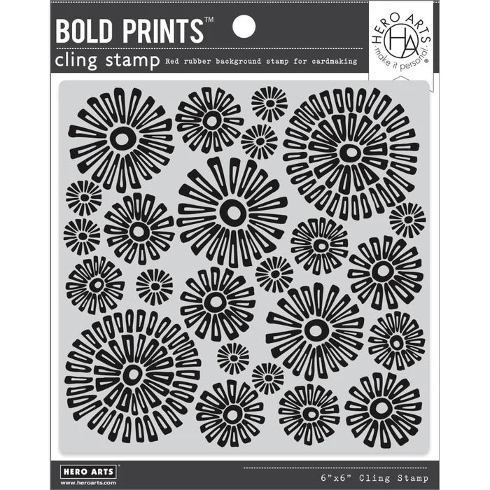 Hero Arts - Cling Red Rubber Stamp - Sunburst Flowers