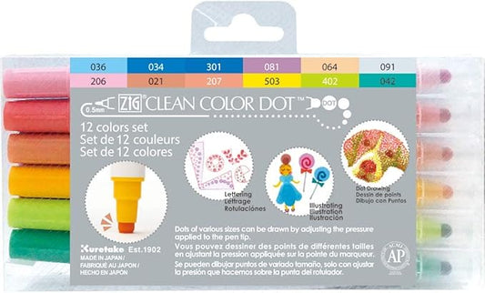 Kuretake Zig - Clean Colour Dot Twin Tip  12pk Set