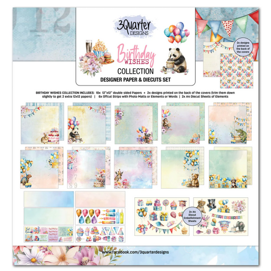 3 Quarter Designs - Birthday Wishes Collection Designer Paper & Diecuts Set