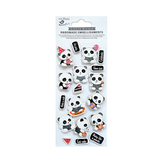 Little Birdie - Handmade 3-D Embellishments - Party Pandas 18pc