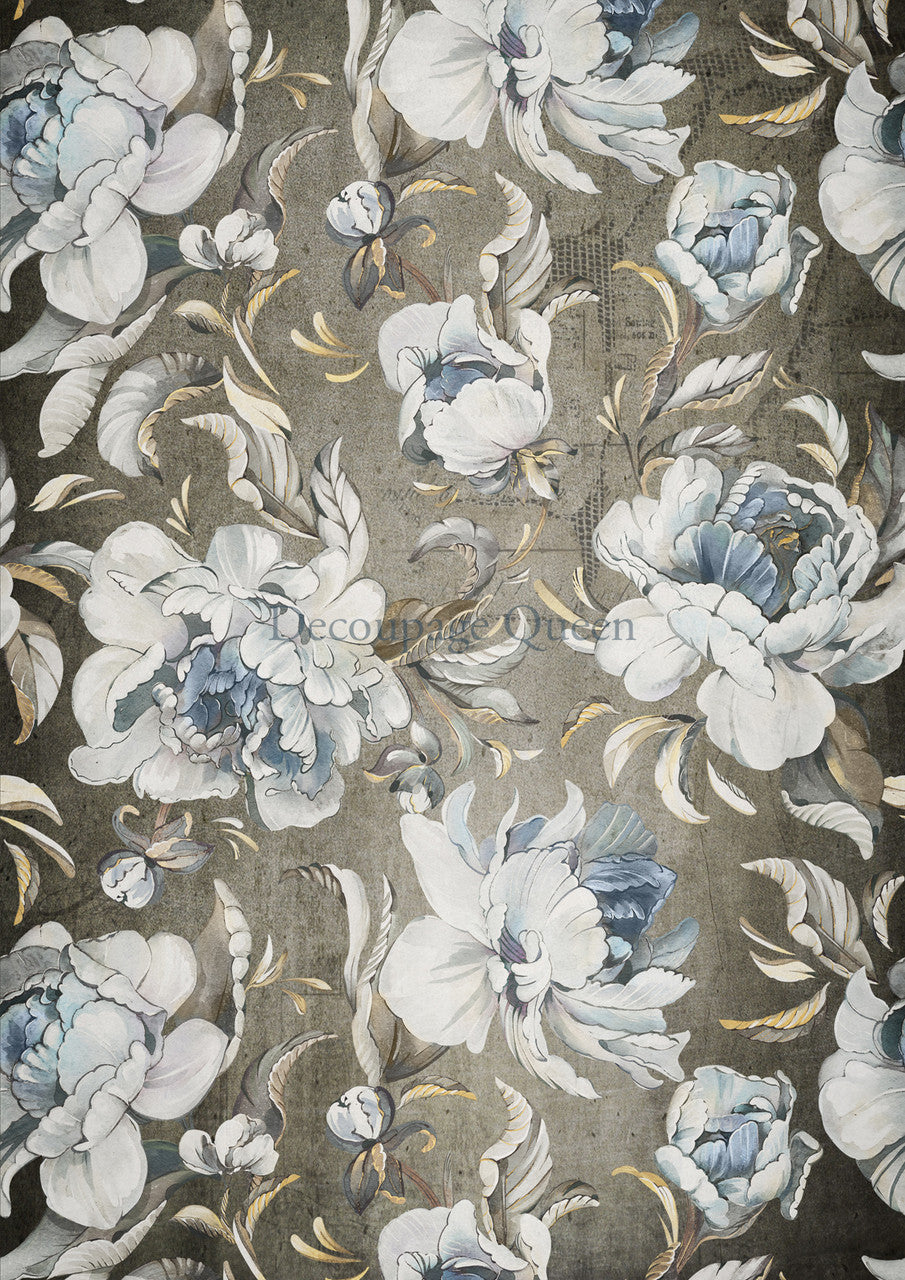 Decoupage Queen Rice Paper - A4 Sheet - Blue Peonies