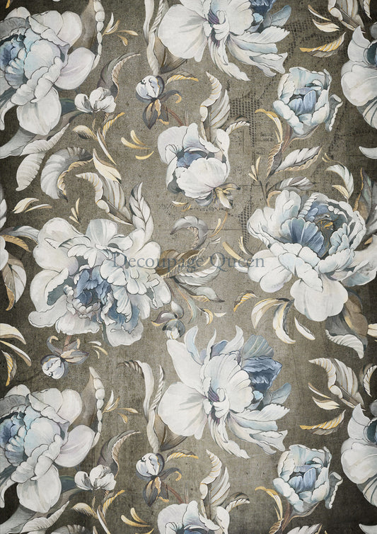 Decoupage Queen Rice Paper - A4 Sheet - Blue Peonies