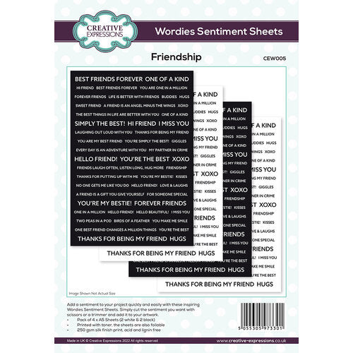 Creative Expressions Wordies Sentiments Sheets -Friendship