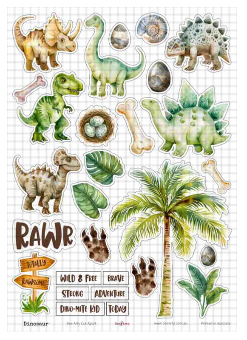 Bee Arty - A4 Cut Out Sheets - Dinosaur