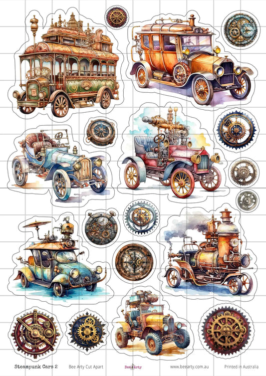 Bee Arty - A4 Cut Out Sheets - Steampunk Cars 2