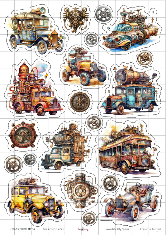 Bee Arty - A4 Cut Out Sheets - Steampunk Cars