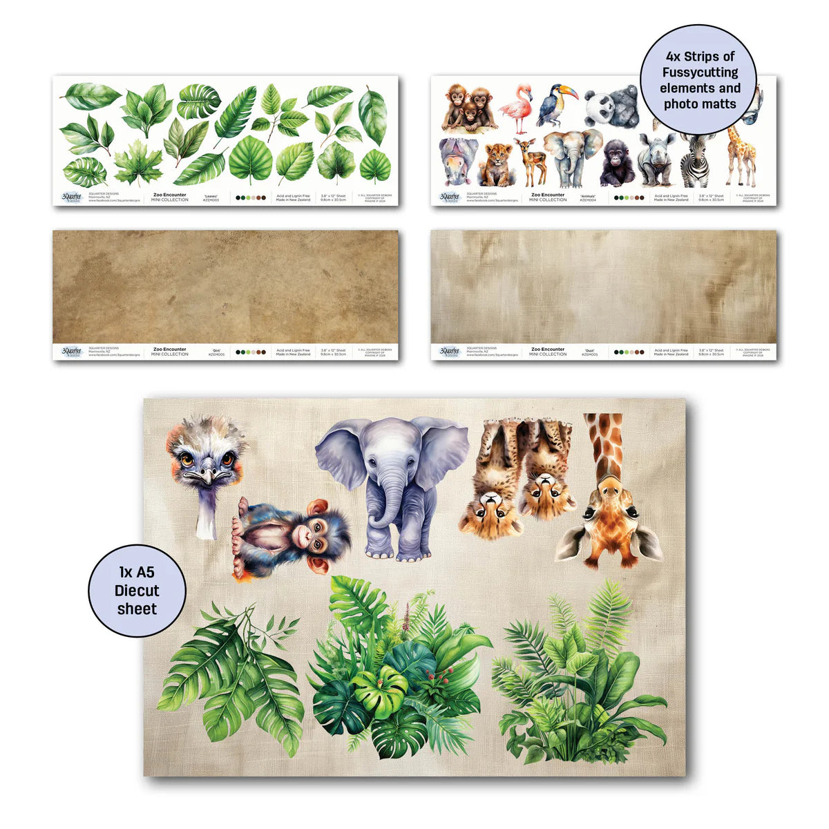 3 Quarter Designs - Zoo Encounter Mini Collection Designer Paper & Diecuts Set