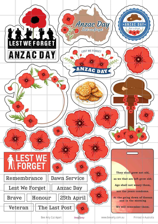 Bee Arty - A4 Cut Out Sheets -ANZAC