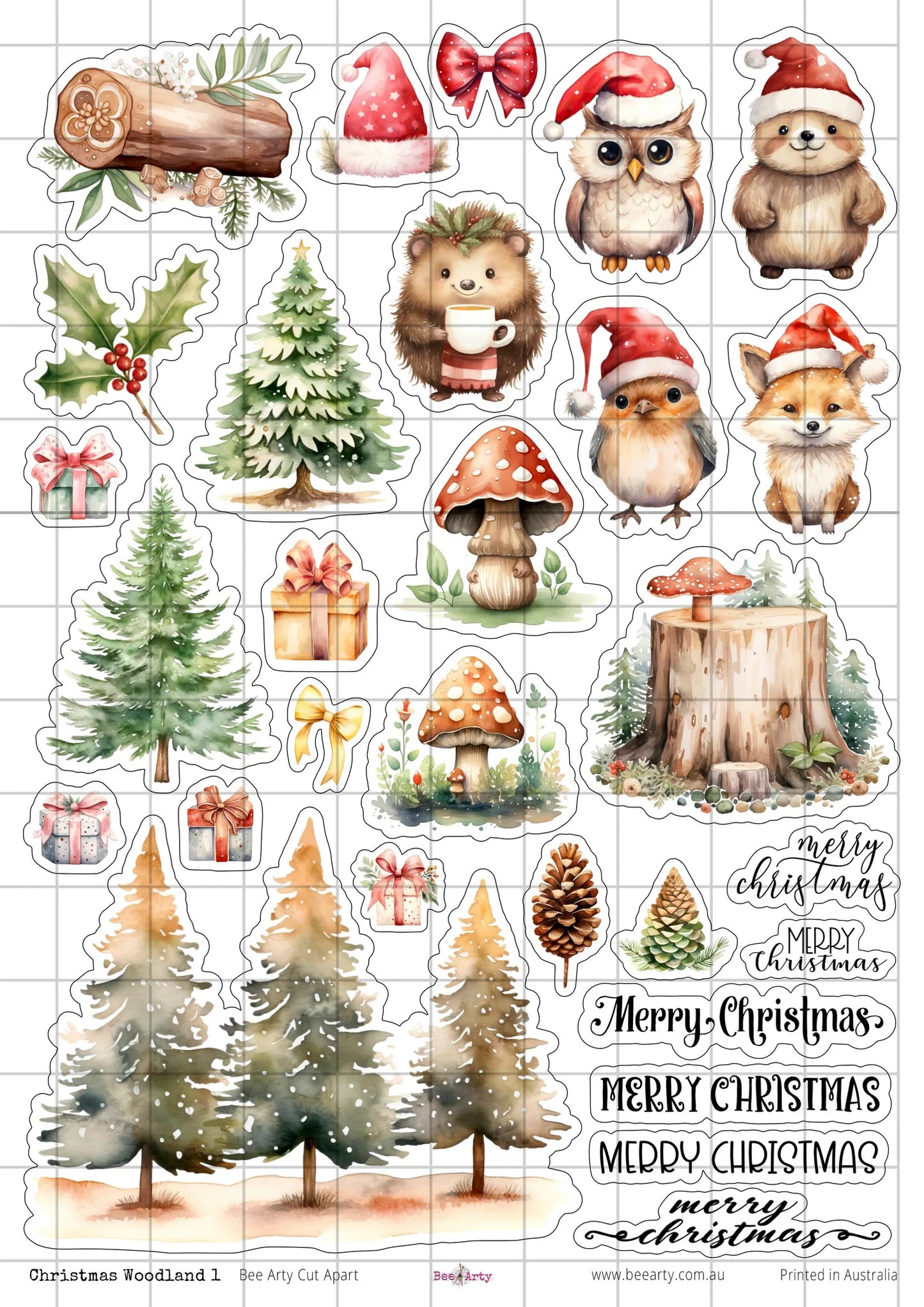 Bee Arty - A4 Cut Out Sheets -Christmas Woodlands 1