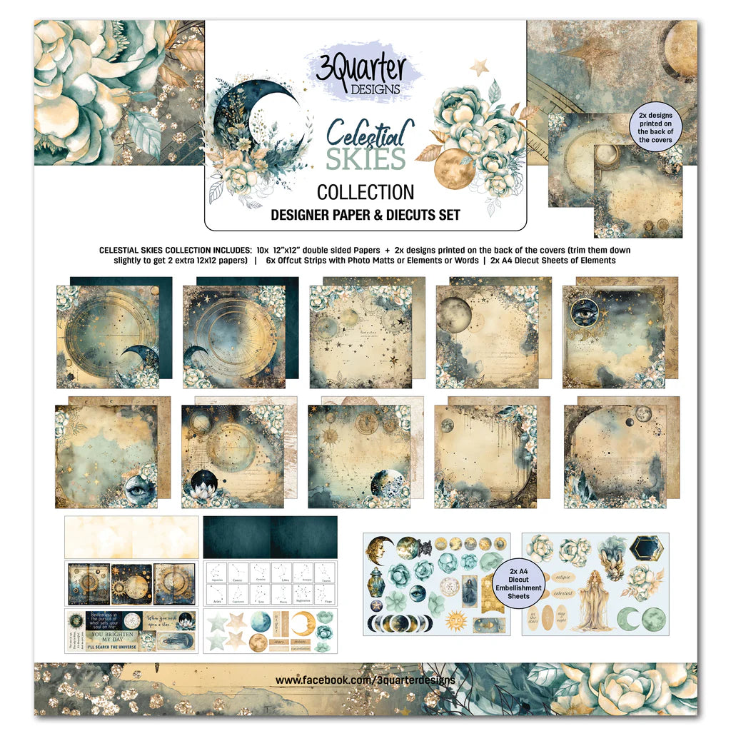 3 Quarter Designs - Celestial Skies Collection 12 x 12 Paper Kit & Diecuts Set