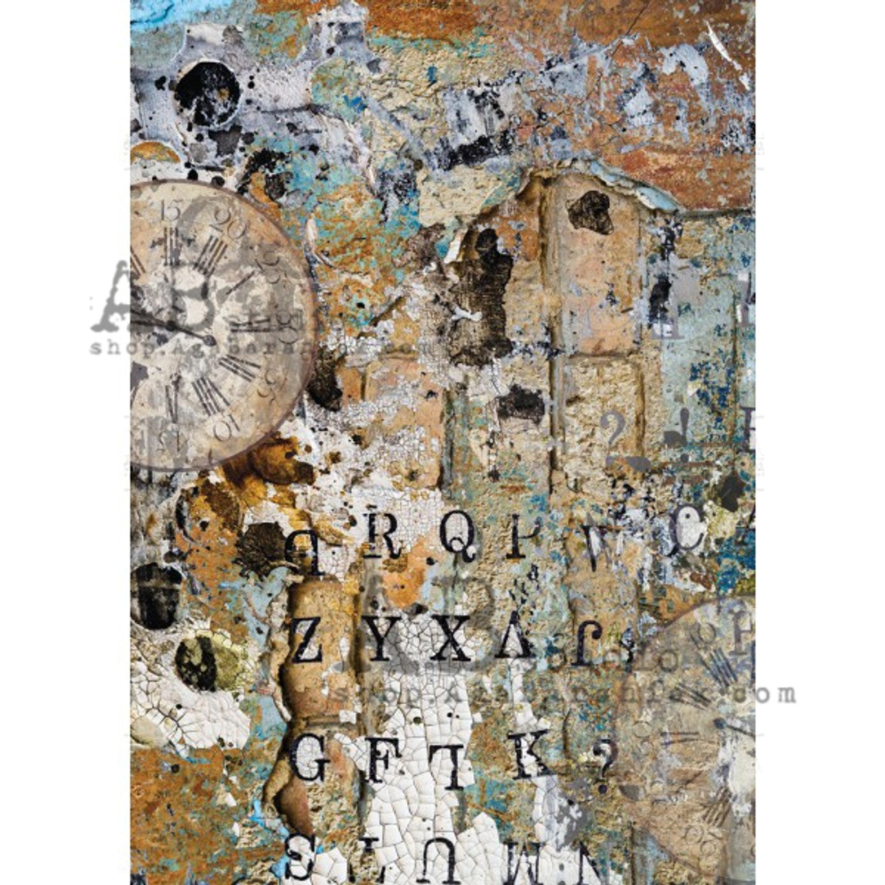 AB Studios - Rice Paper - A4 Sheet - Chippy Rusty Wall