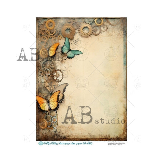 Milky Valley - Rice Paper - A4 Sheet - Steampunk Butterfly Journal Page