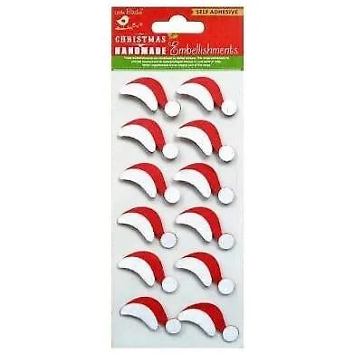 Little Birdie - Handmade 3-D Embellishments - Santa Claus  Christmas Hats