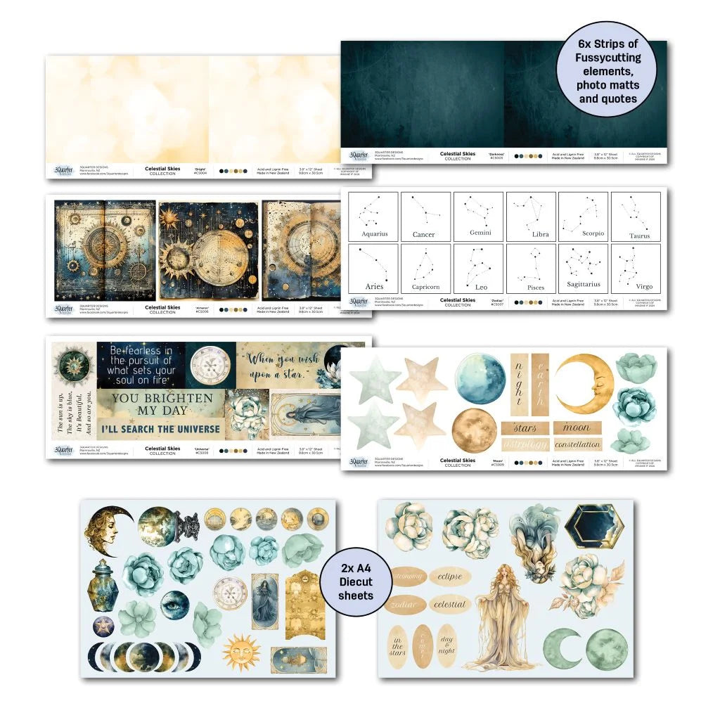 3 Quarter Designs - Celestial Skies Collection 12 x 12 Paper Kit & Diecuts Set